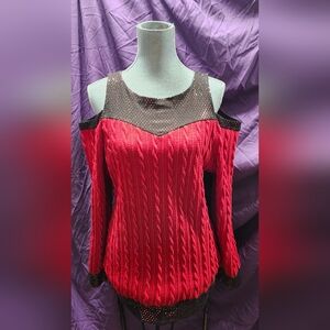 Women's Red Cold Shoulder Sweater